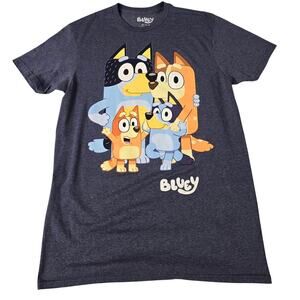 Bluey Graphic T-Shirt Men's Medium Cartoon Family TV Show Blue Heather